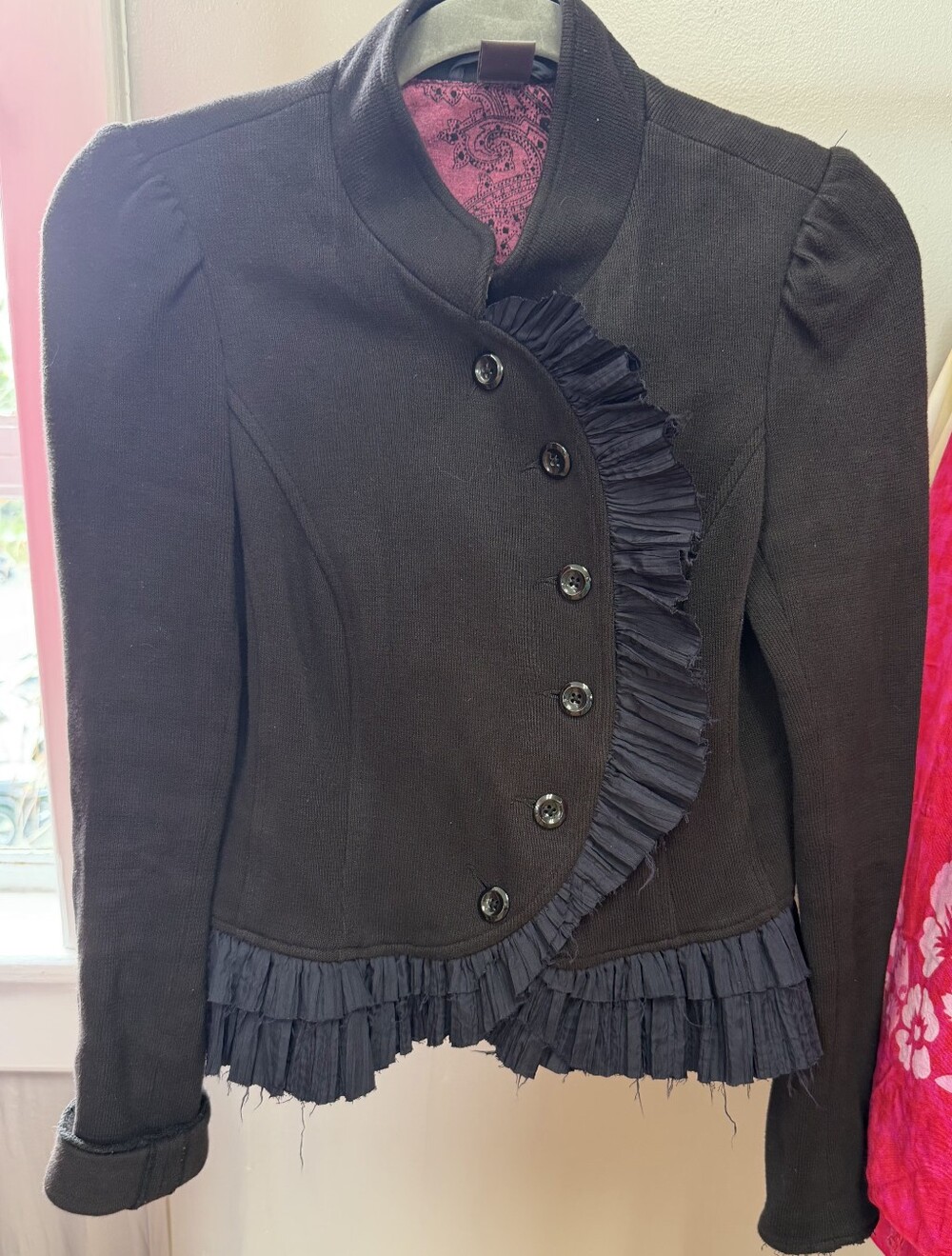 Free People Black Ruffle-Trim Blazer